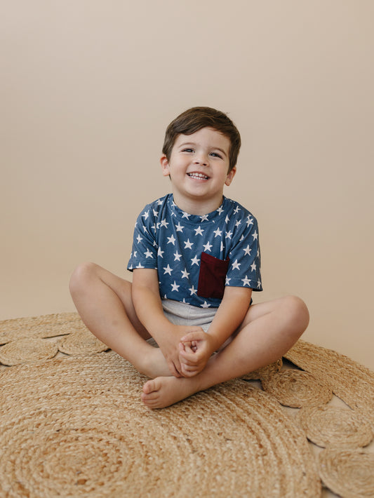 Navy Stars 4th of July Bamboo Pocket Tee