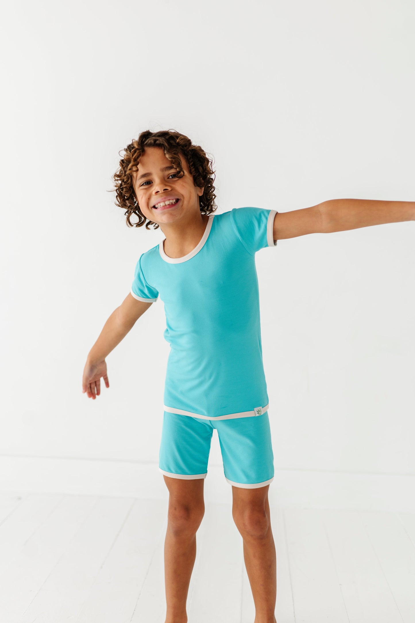 TURQUOISE | Tee + Biker Shorts RIB SET