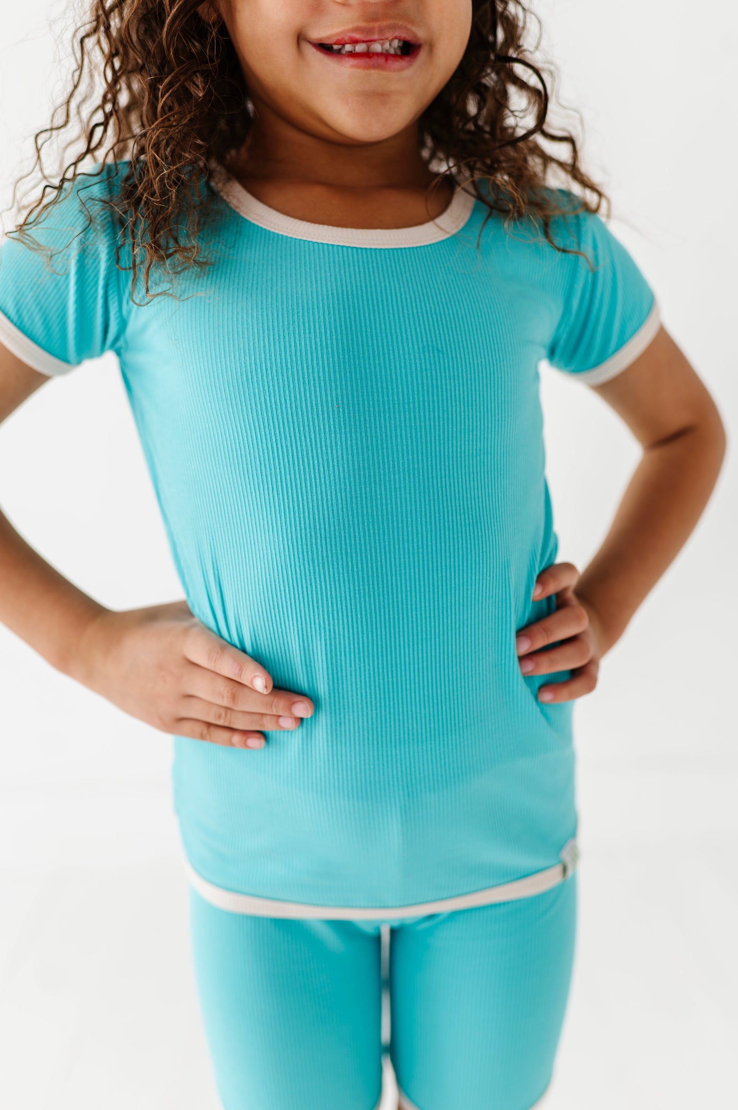 TURQUOISE | Tee + Biker Shorts RIB SET