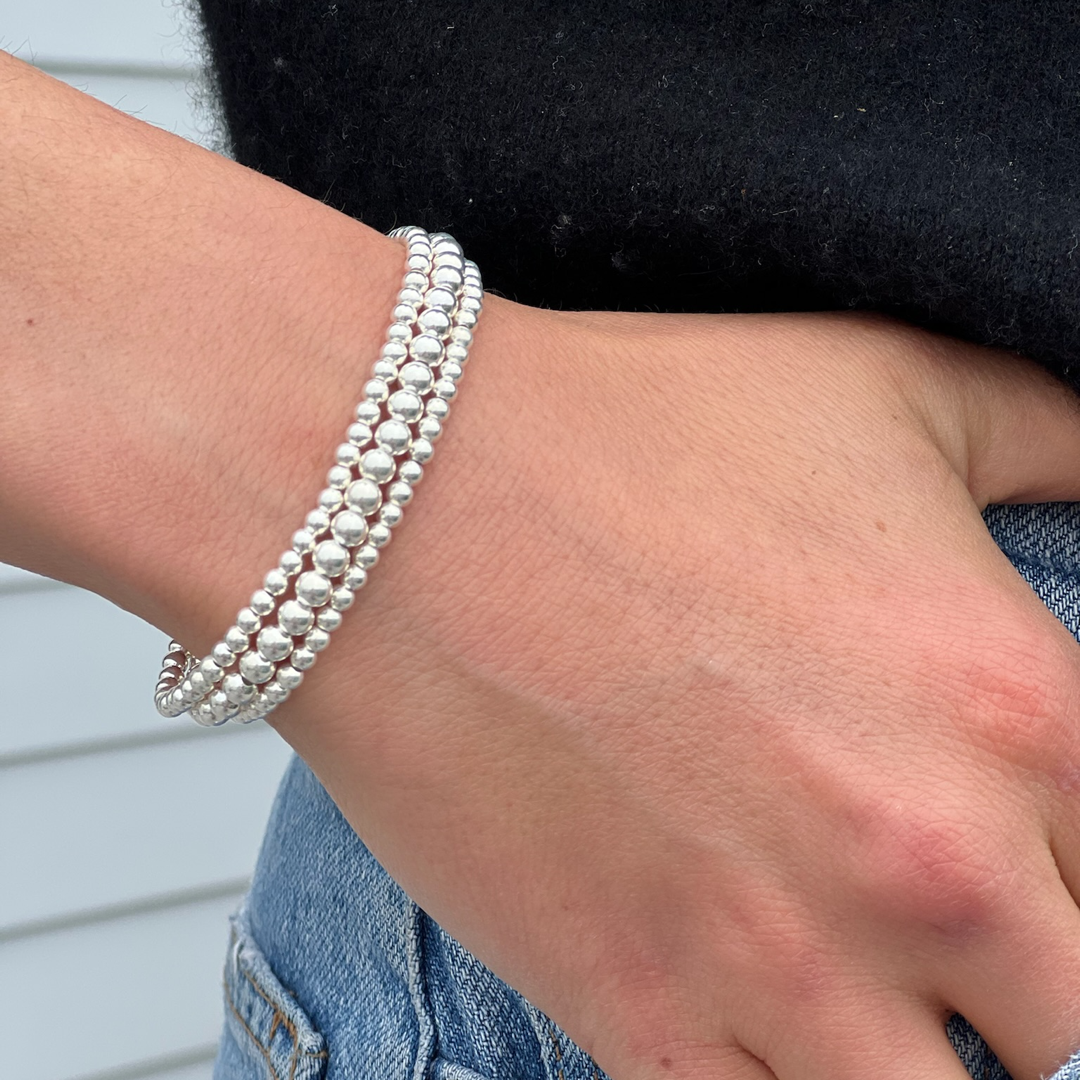 433 Silver Bead Bracelet Stack