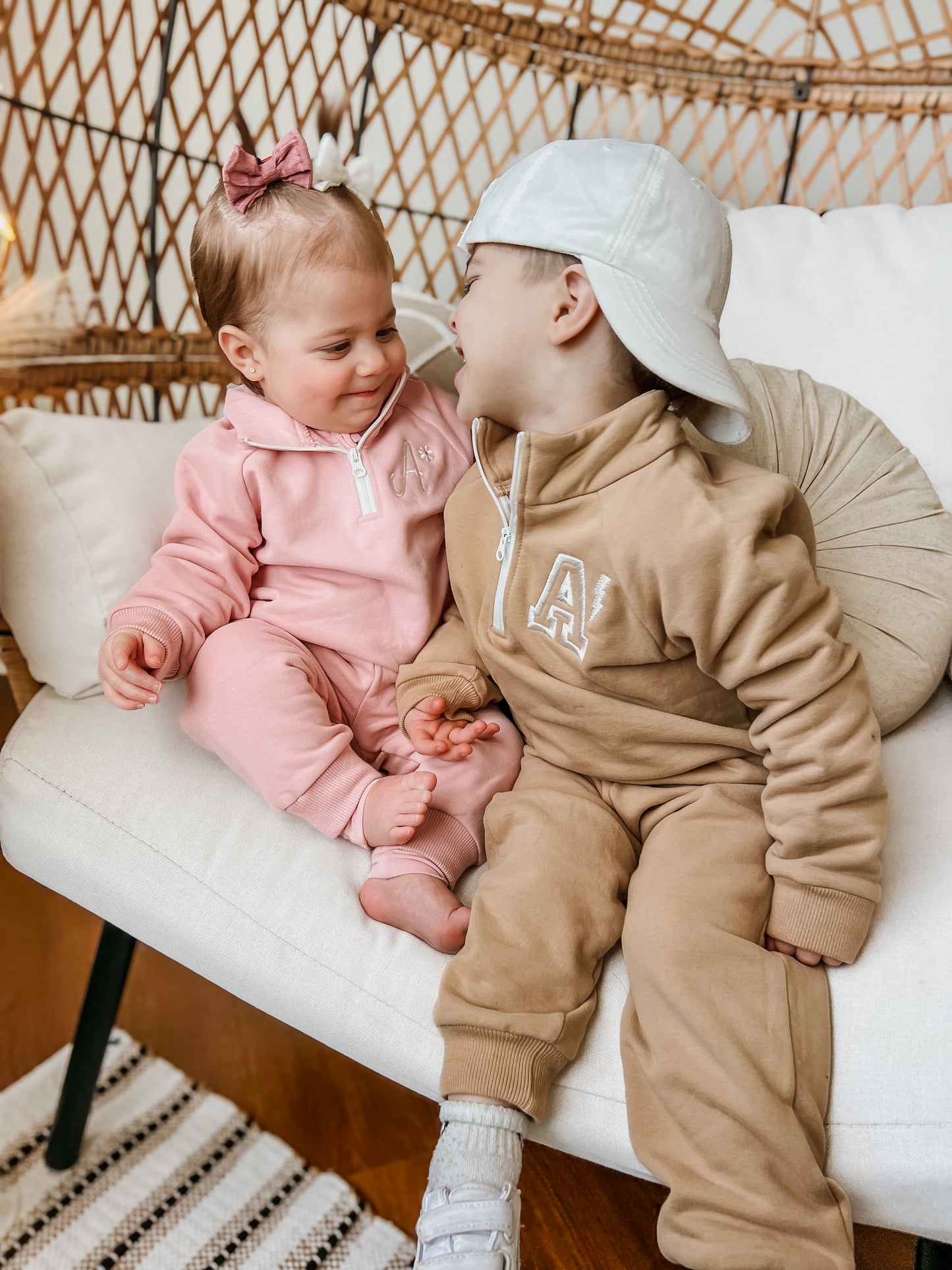 Custom Embroidered Organic Cotton Quarter-Zip Set - Tan