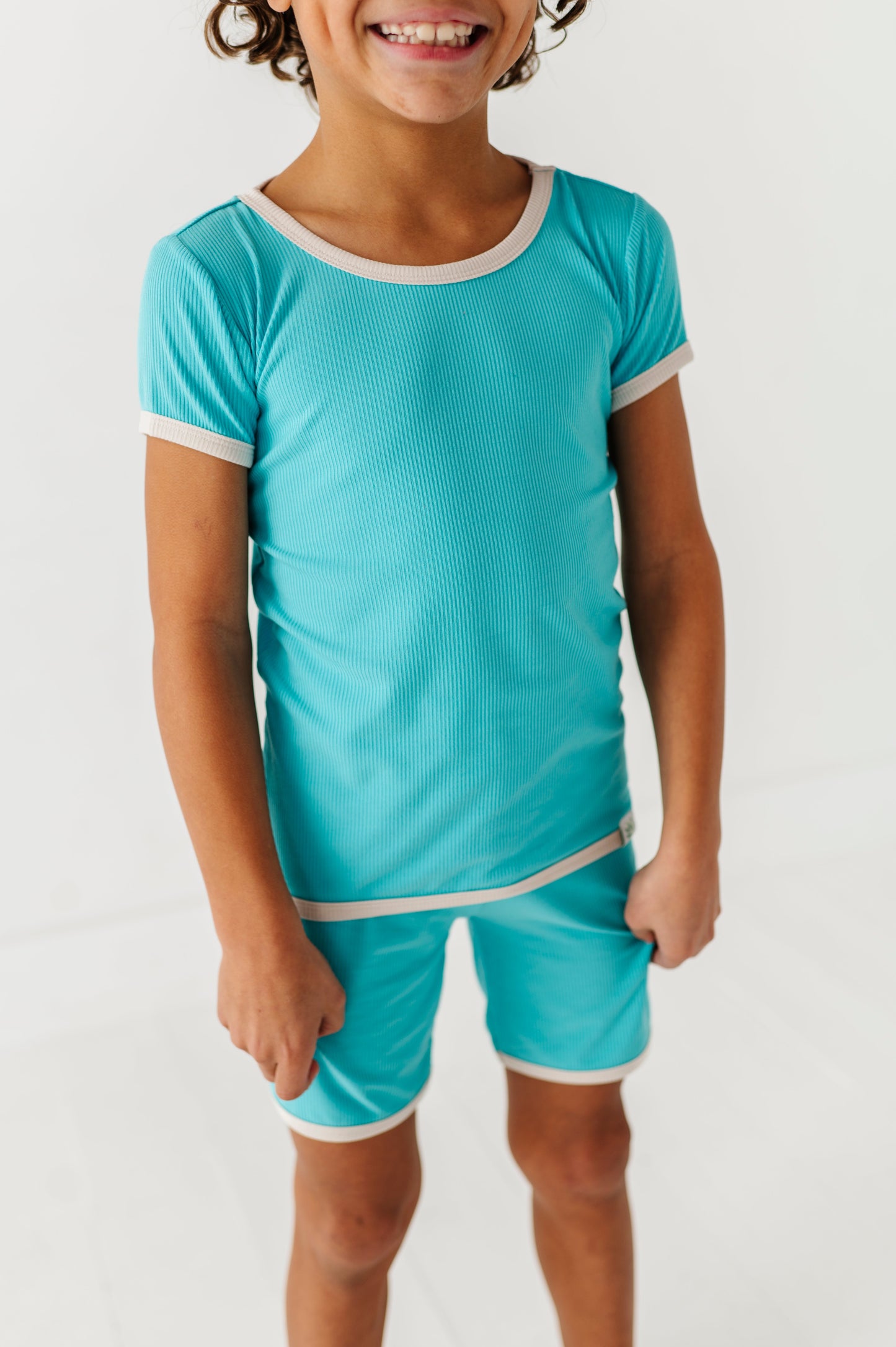 TURQUOISE | Tee + Biker Shorts RIB SET
