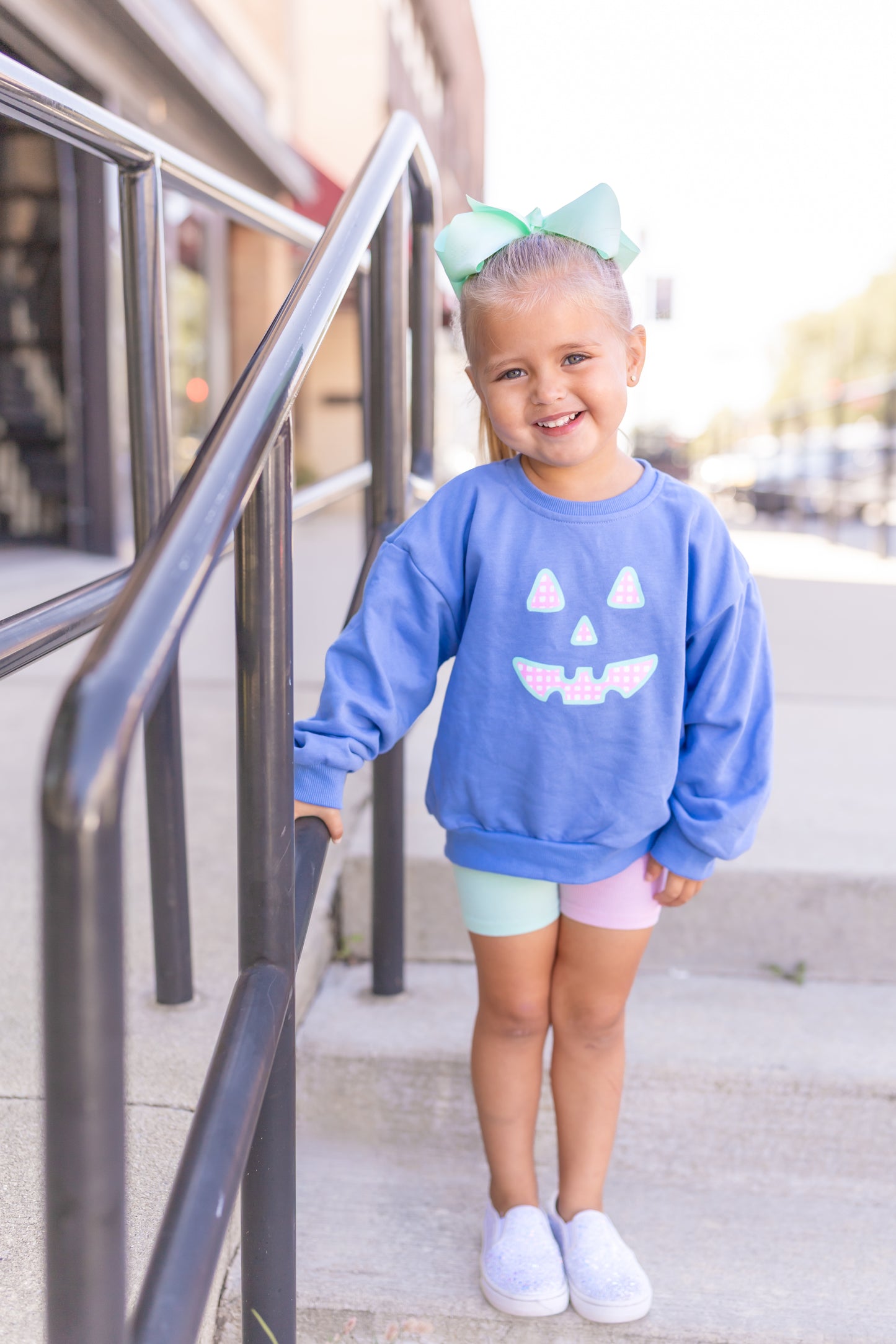 Pastel Gingham Jack-o-Lantern Crewneck Sweatshirt or Romper