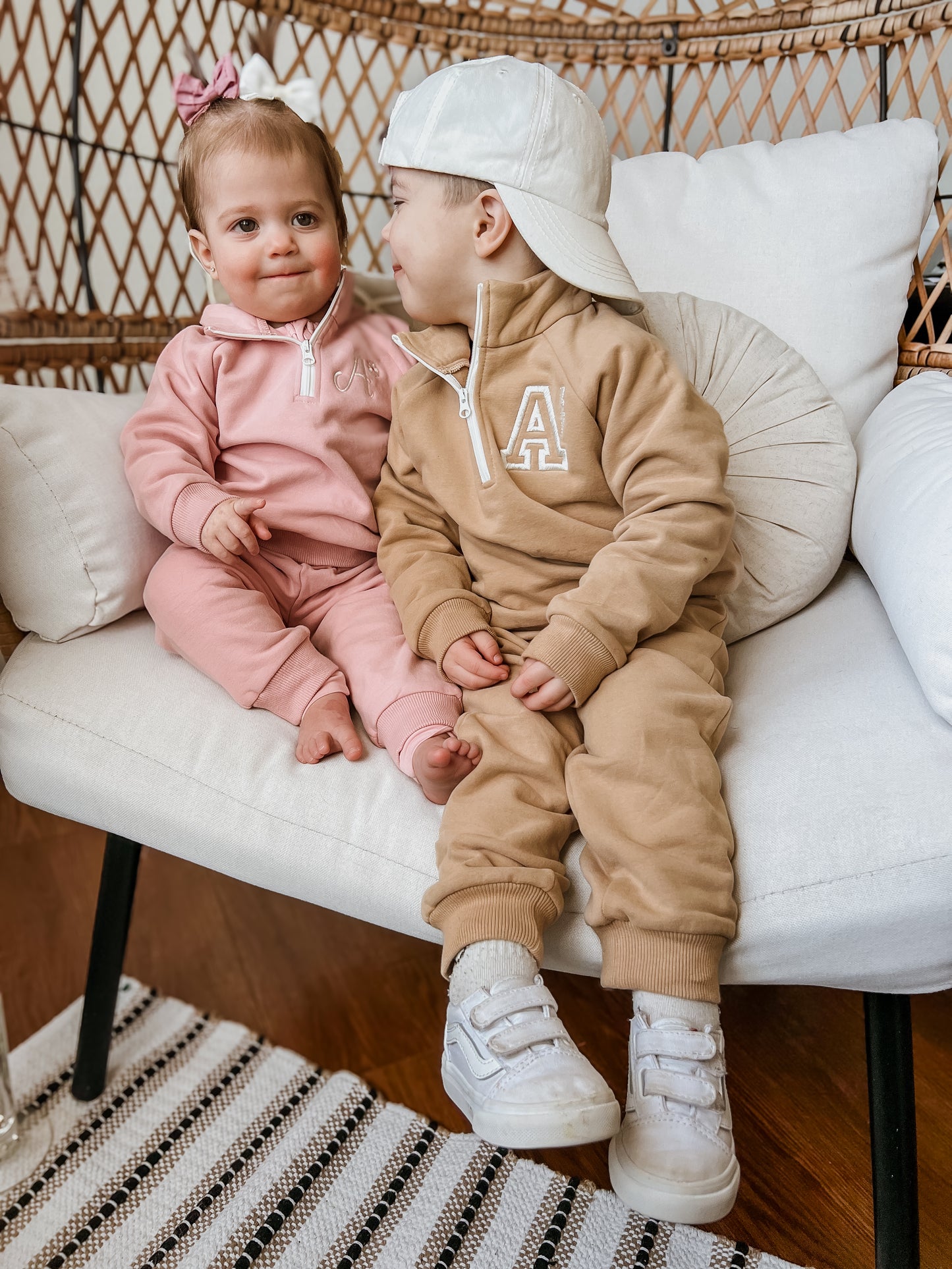 Custom Embroidered Organic Cotton Quarter-Zip Set - Tan