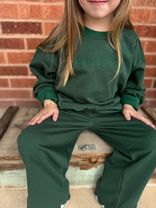 Custom Embroidered Scalloped Set - Christmas Red, Cream, Green or Brown