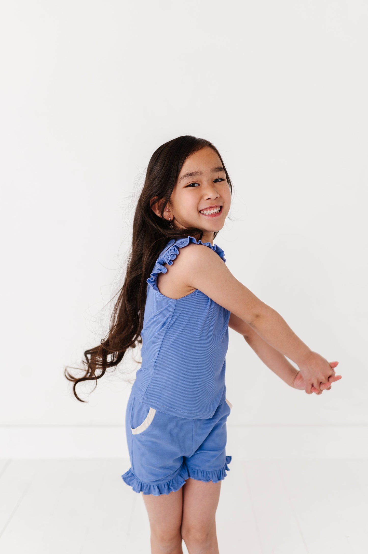PERIWINKLE | Ruffle Tee + Shorts RIB SET