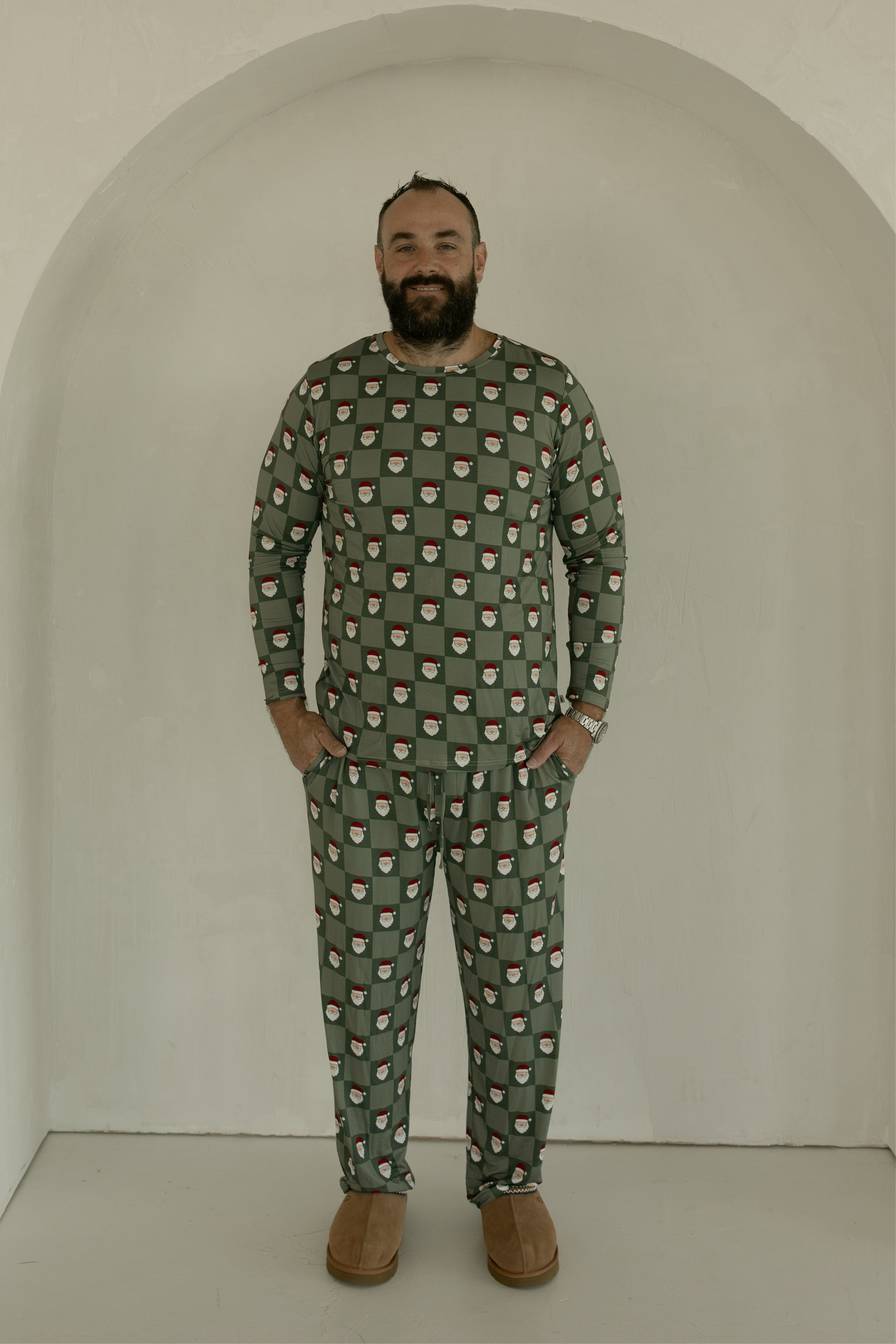 Men's Bamboo Pajamas | Santa Checkerboard