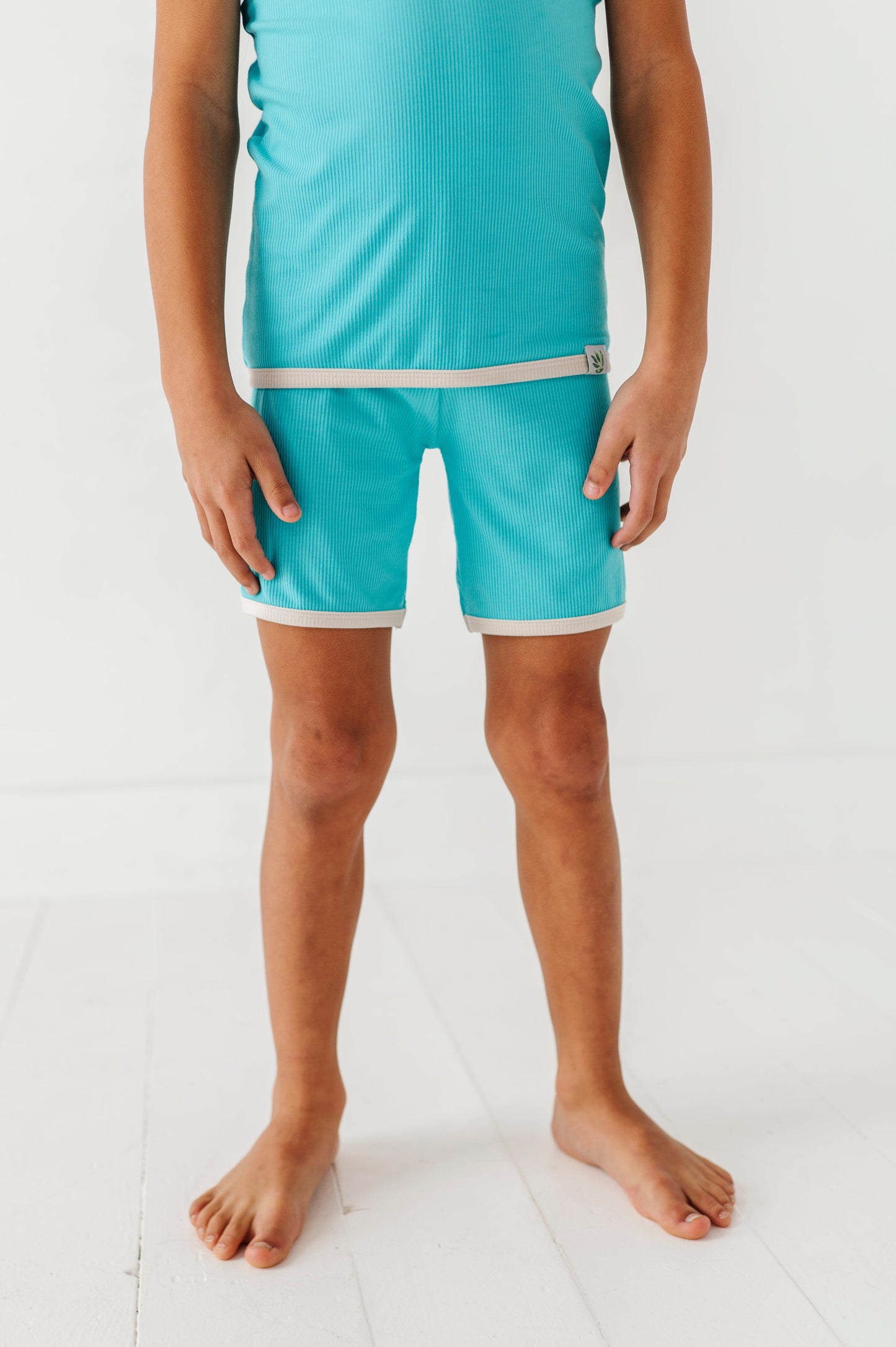TURQUOISE | Tee + Biker Shorts RIB SET