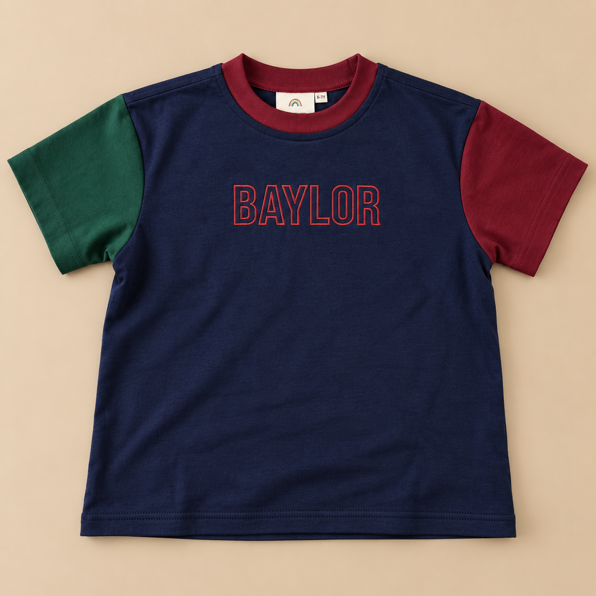 Custom Embroidered Oversized Colorblock Tee - Navy, Maroon & Green