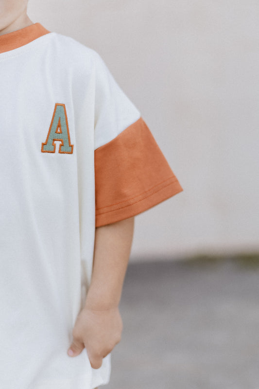 Custom Embroidered Orange Colorblock Oversized Tee or T-Shirt Romper