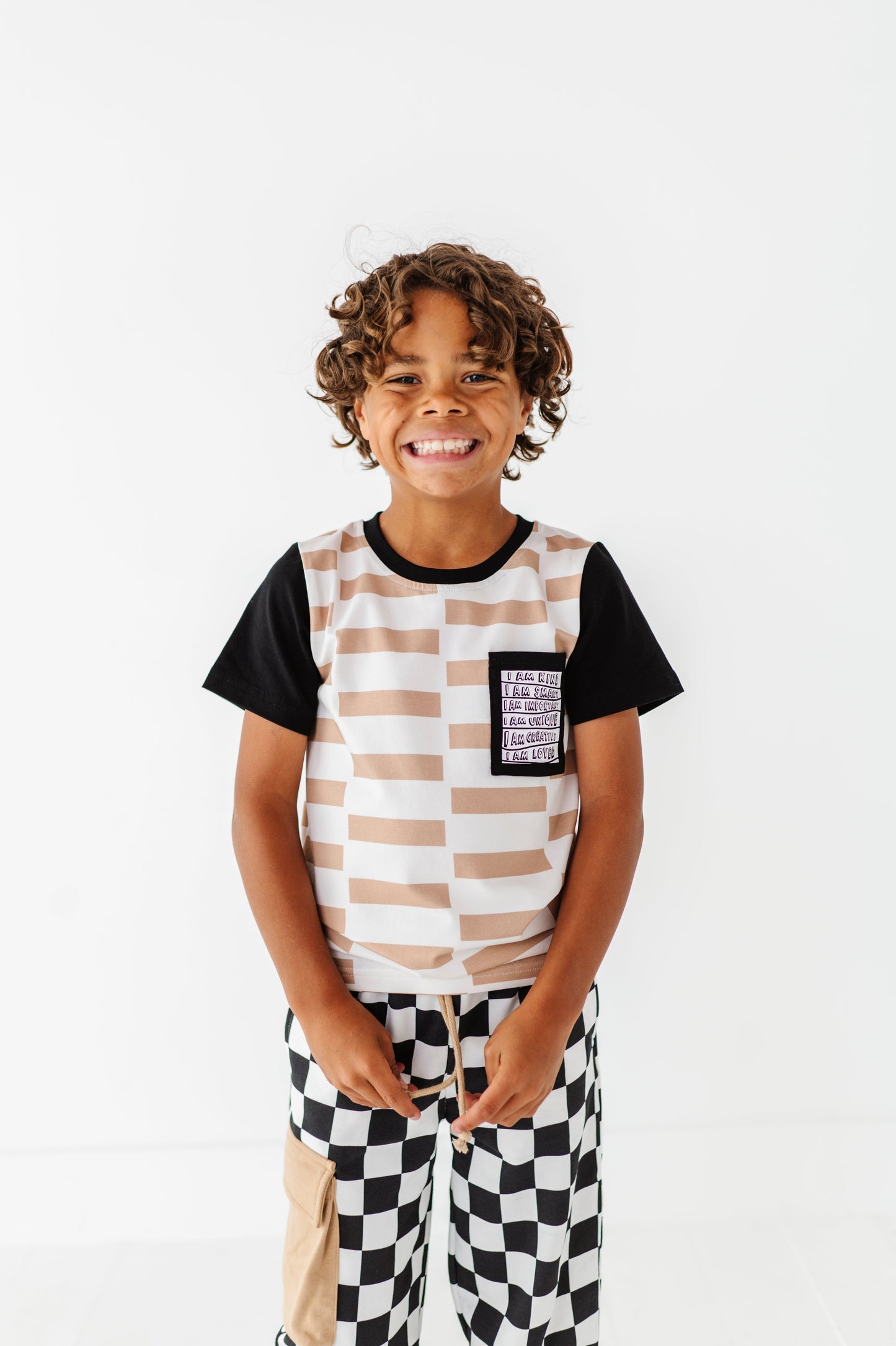 Chunky Tan Check Boys Affirmation Pocket Tee