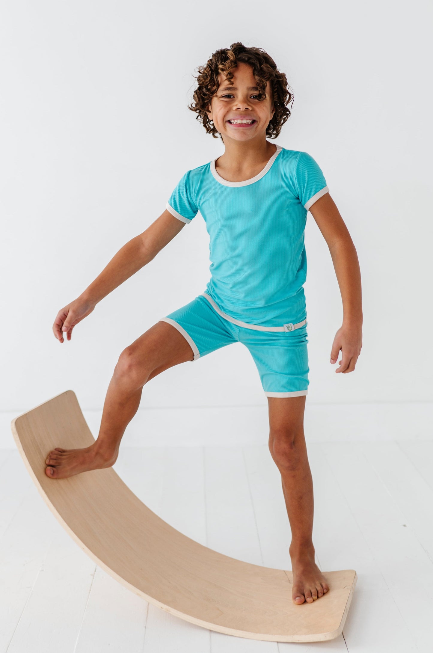 TURQUOISE | Tee + Biker Shorts RIB SET