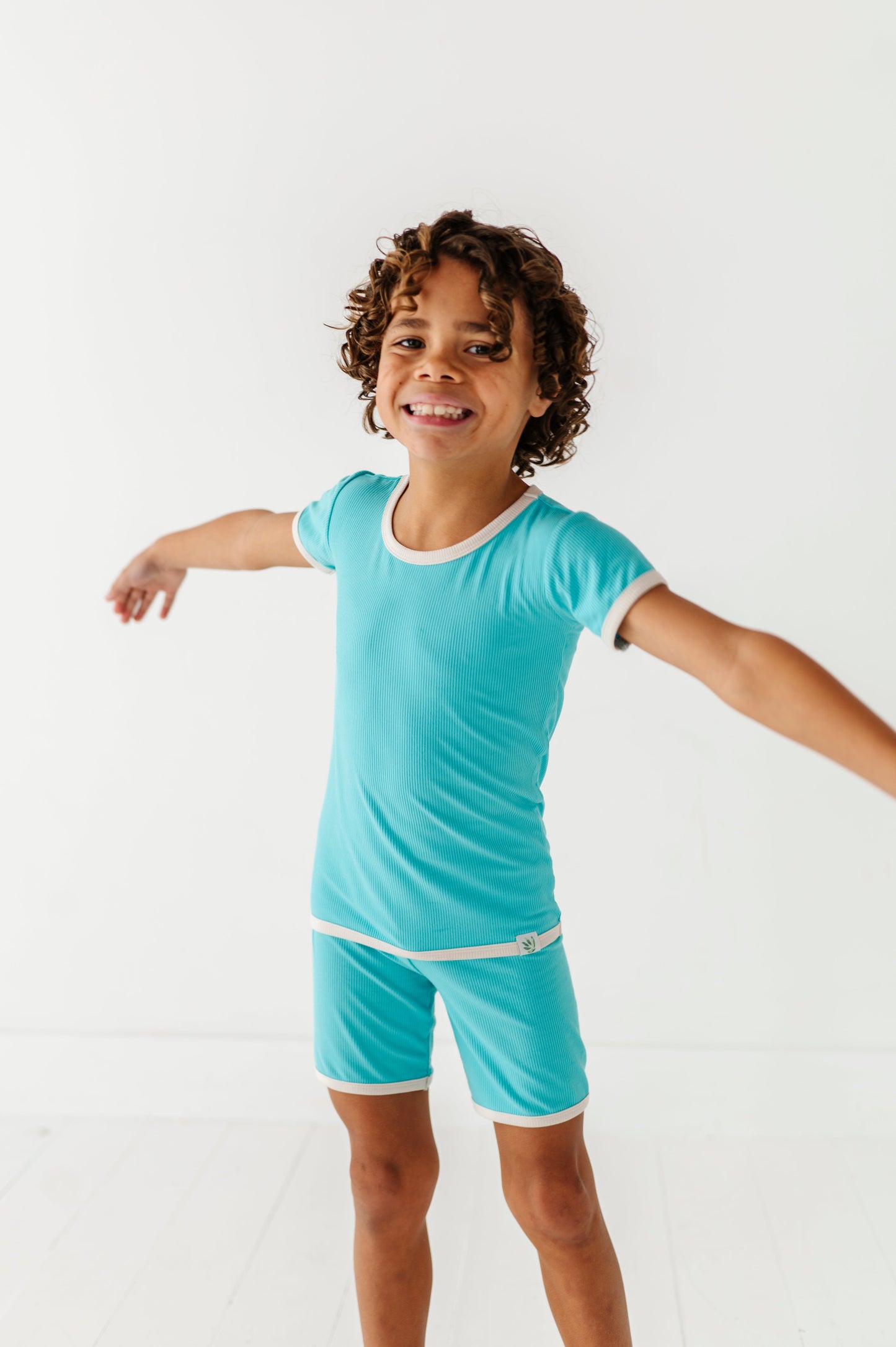 TURQUOISE | Tee + Biker Shorts RIB SET