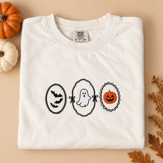 Embroidered Women's Vintage Halloween on Comfort Colors Tee or Crewneck