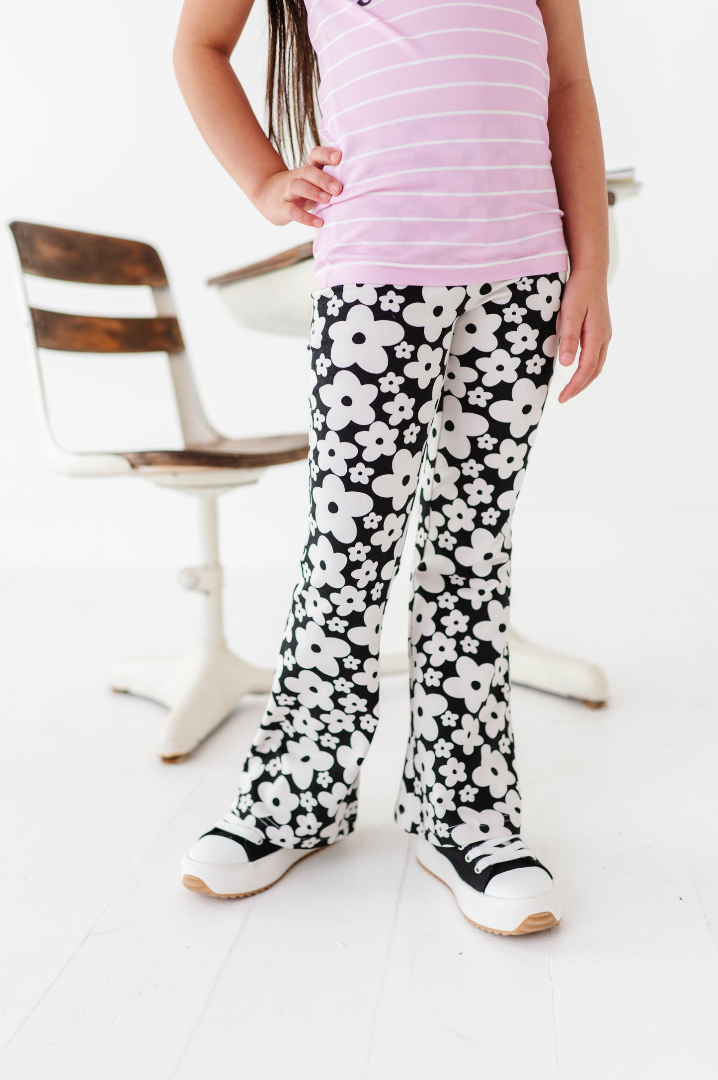 Retro Black and White Floral Flares