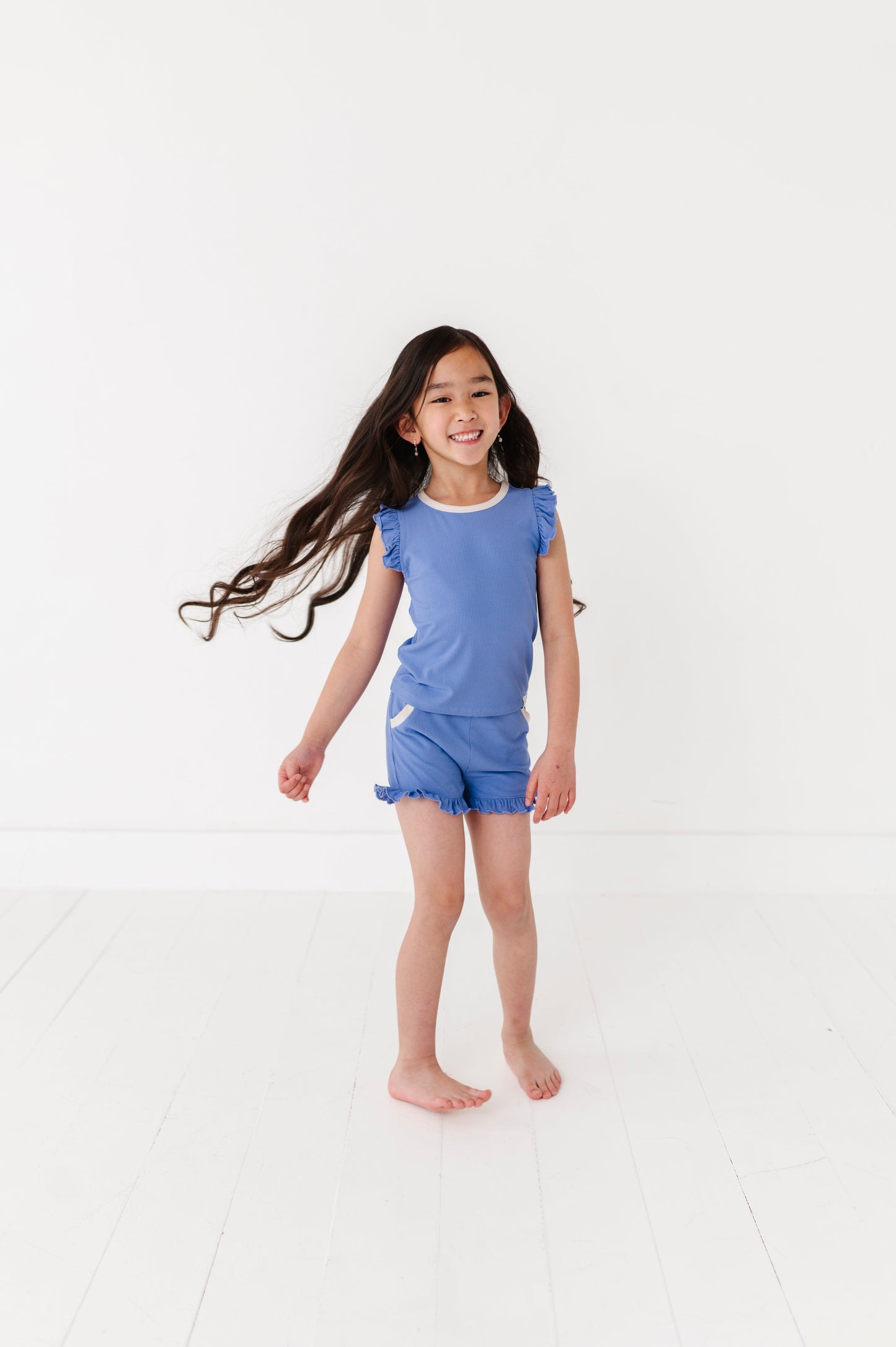 PERIWINKLE | Ruffle Tee + Shorts RIB SET