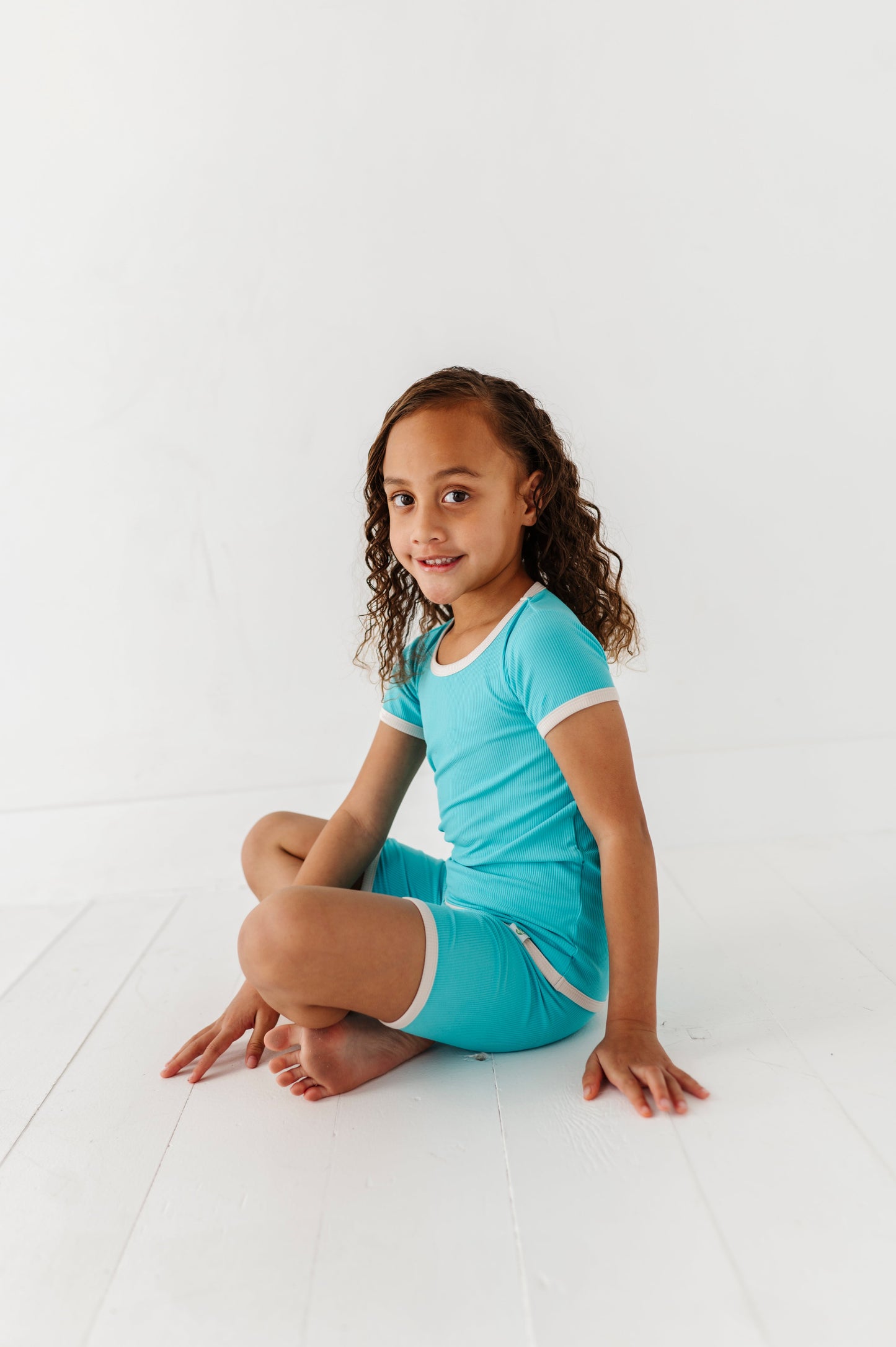 TURQUOISE | Tee + Biker Shorts RIB SET