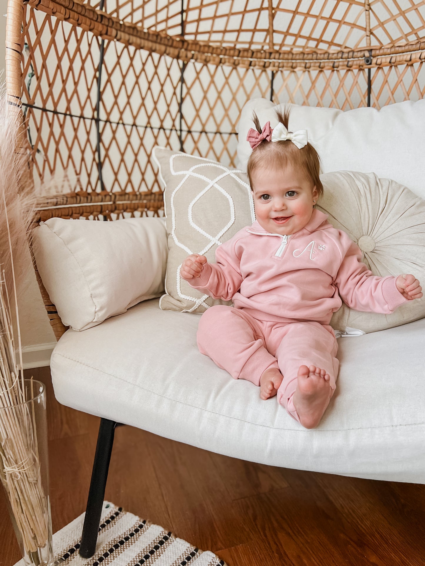 Custom Embroidered Organic Cotton Quarter Zip Set - Pink