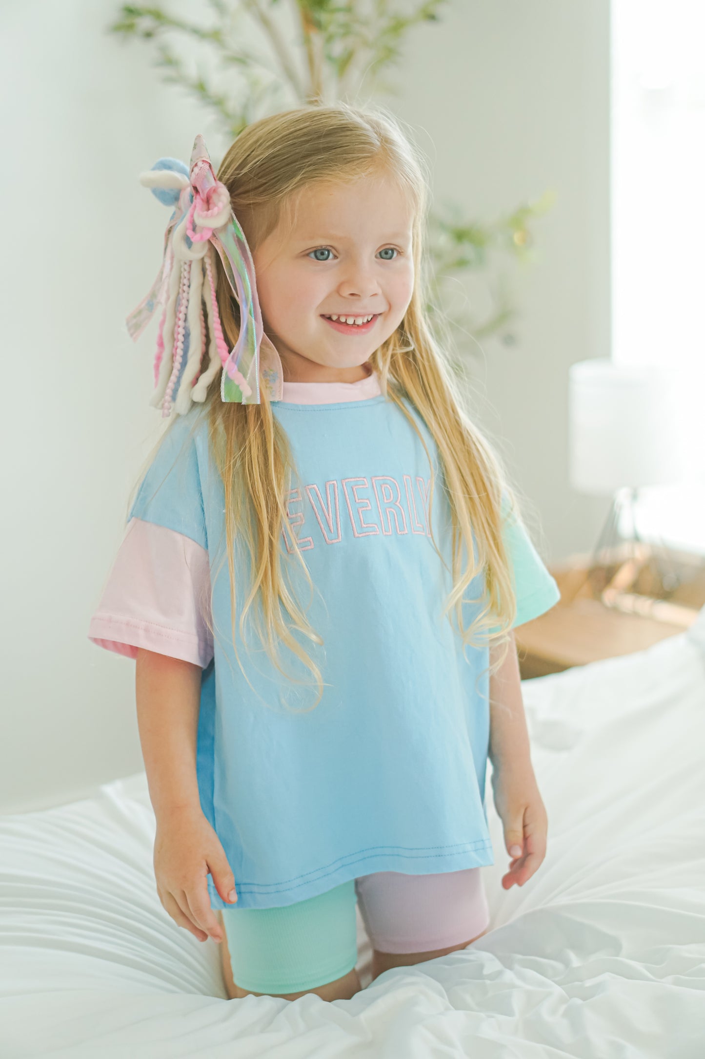 Custom Embroidered Colorblock Tee and Biker Shorts Set