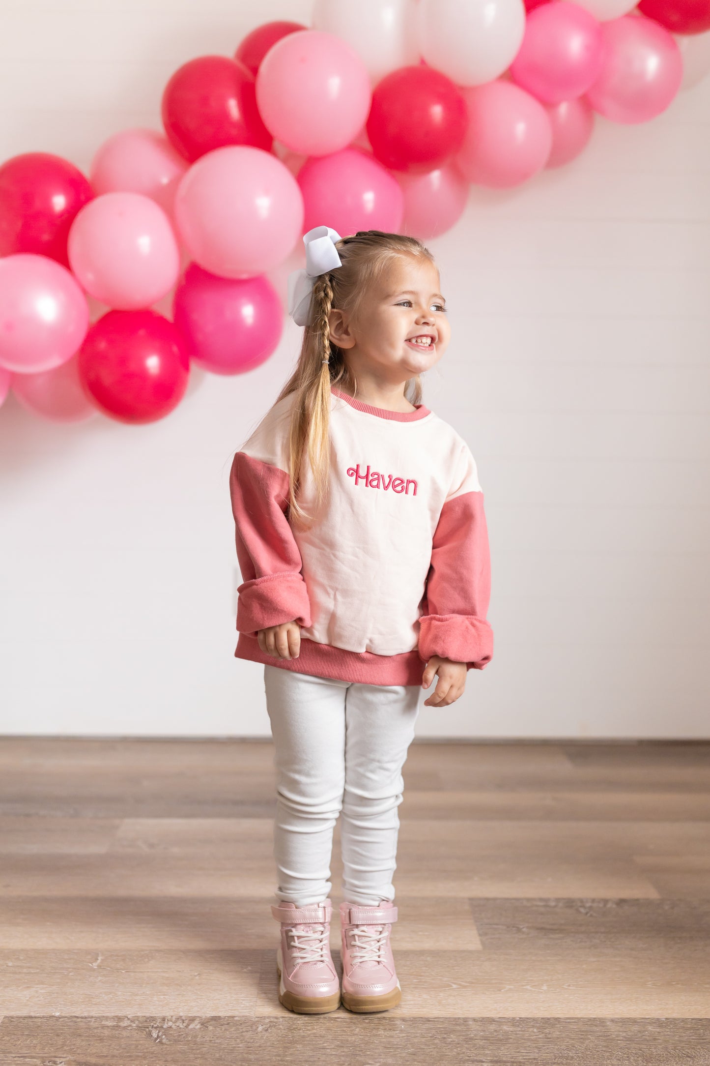 Custom Embroidered Pink Colorblock Sweatshirt