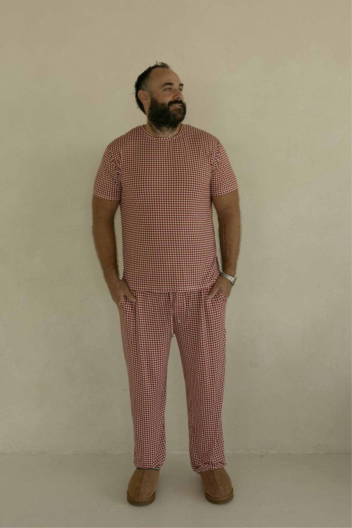 Men's Short Sleeve Bamboo Pajamas | Red Gingham