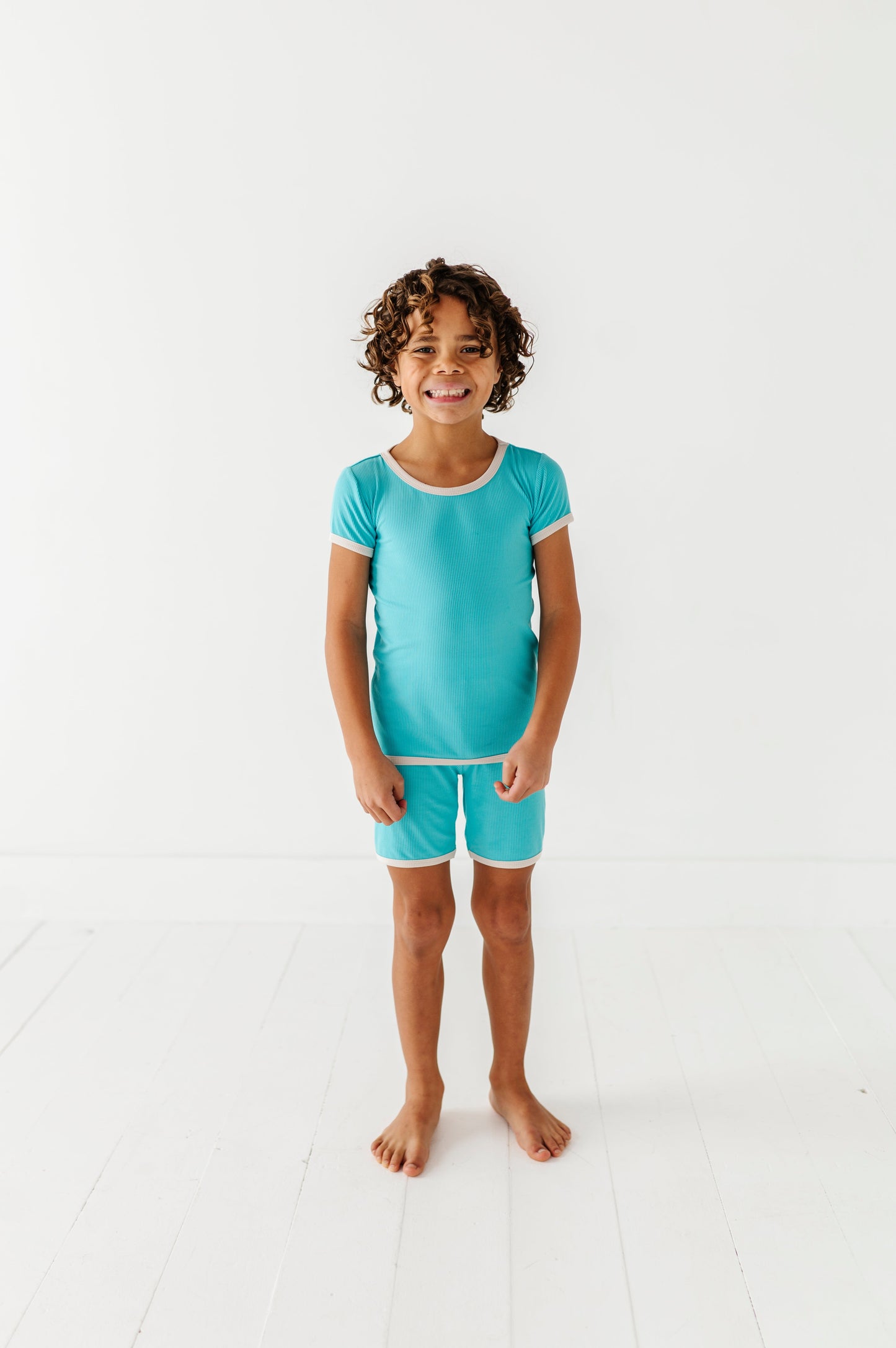 TURQUOISE | Tee + Biker Shorts RIB SET