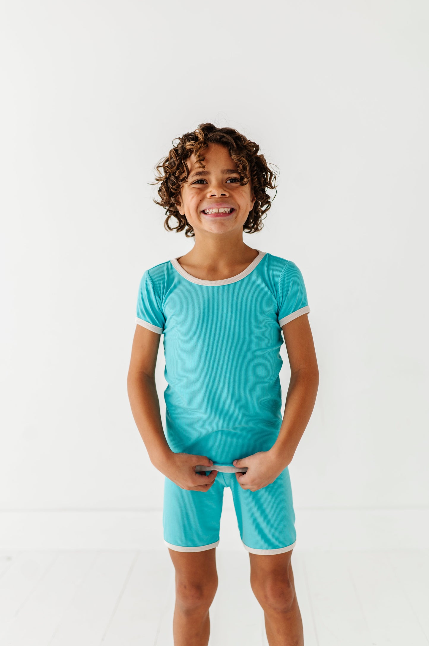 TURQUOISE | Tee + Biker Shorts RIB SET