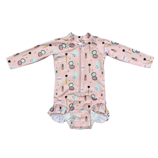 Girl's One-Piece Ruffle Rash Guard Swimsuit