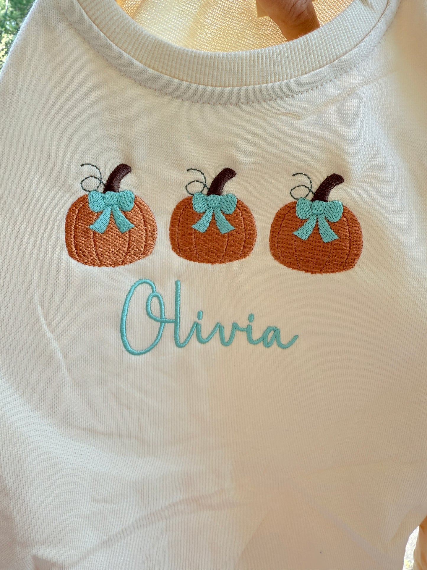 Benutzerdefiniertes Herbst-Sweatshirt mit Rundhalsausschnitt und Stickerei - Kürbisse