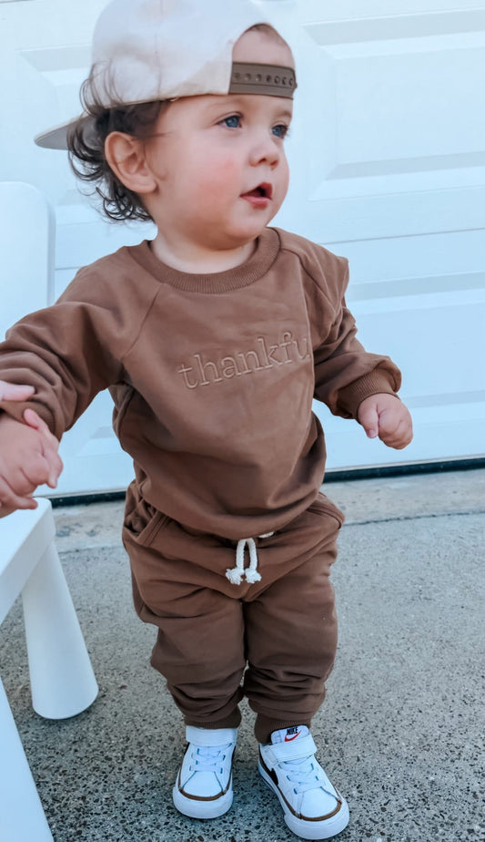 Custom Embroidered Thanksgiving Organic Cotton Sweatsuit - Thankful