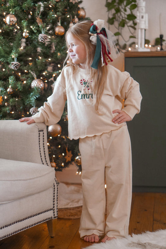 Custom Embroidered Scalloped Set - Christmas Red, Cream, Green or Brown