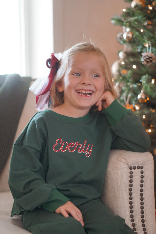 Custom Embroidered Scalloped Set - Christmas Red, Cream, Green or Brown