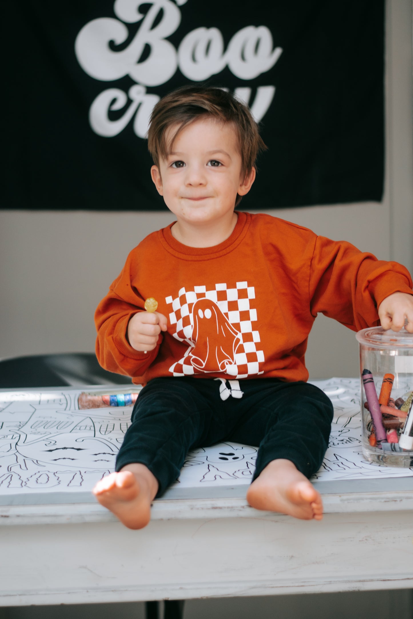 Kariertes Ghost-Sweatshirt mit Rundhalsausschnitt - Orange