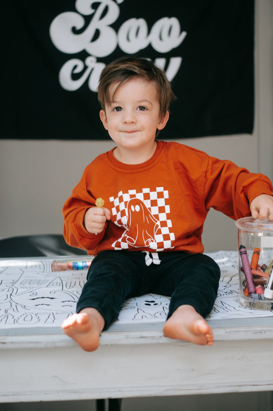 Checkered Ghost Crewneck Sweatshirt - Orange
