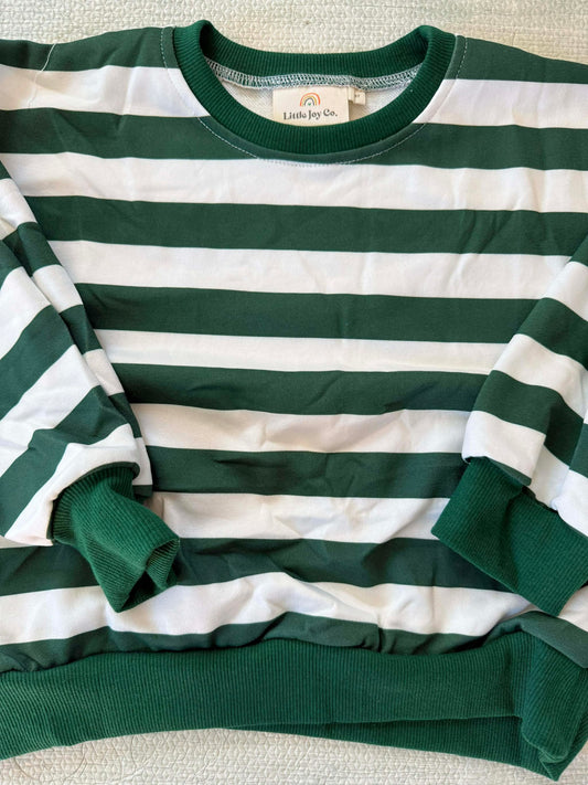 Green Striped Crewneck Sweatshirt - Optional Custom Embroidery
