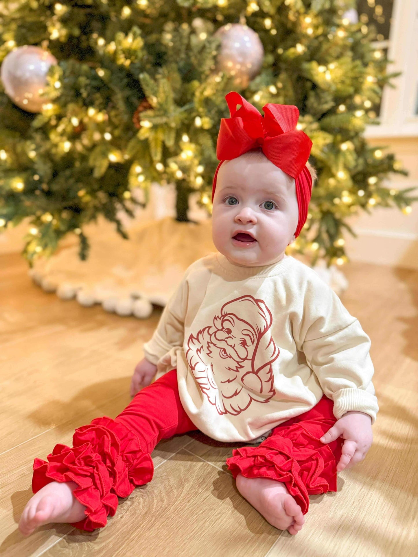 Vintage Santa Graphic Sweatshirt Romper - Cream