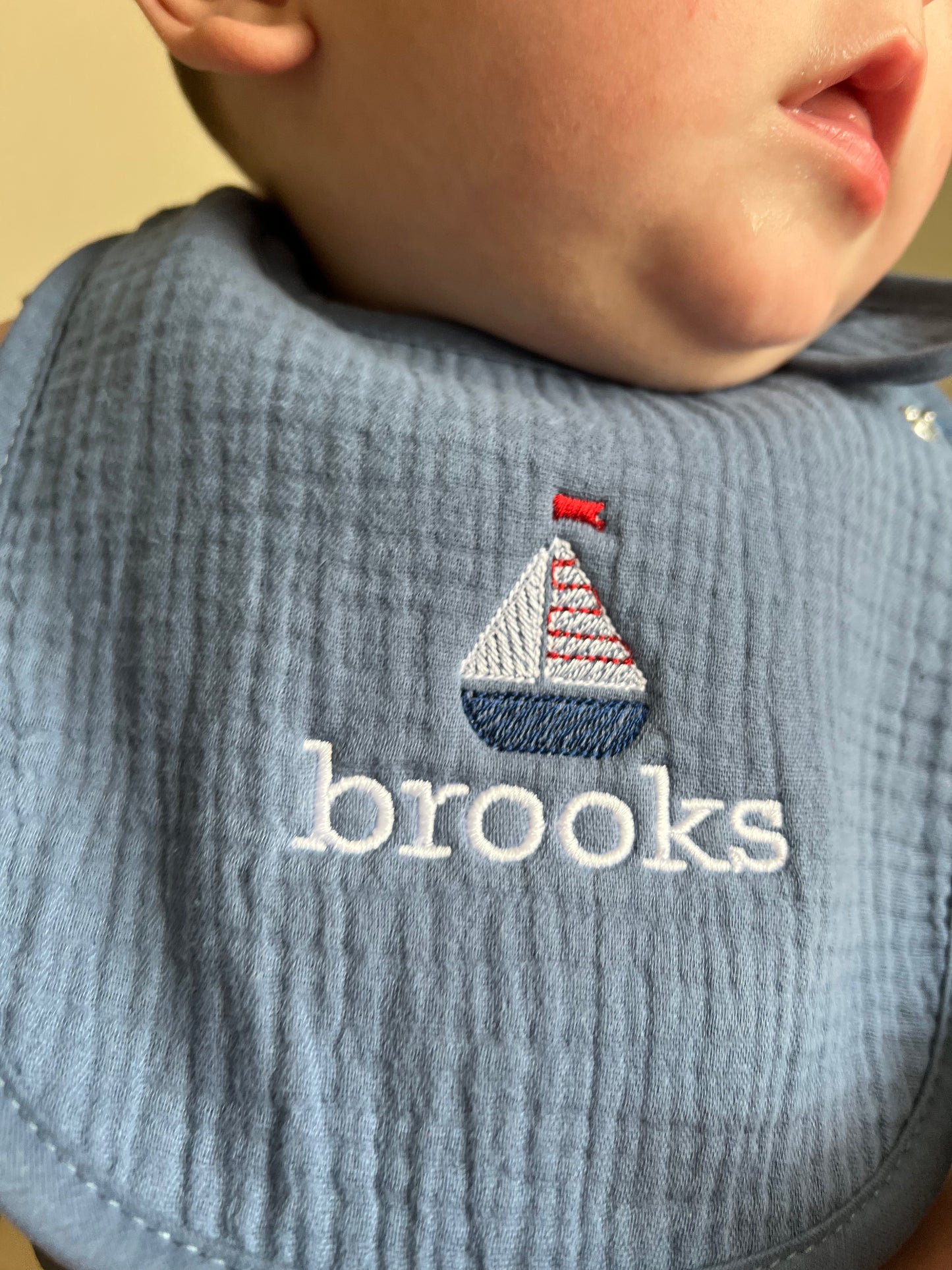 Custom Embroidered Muslin Bib - more colors