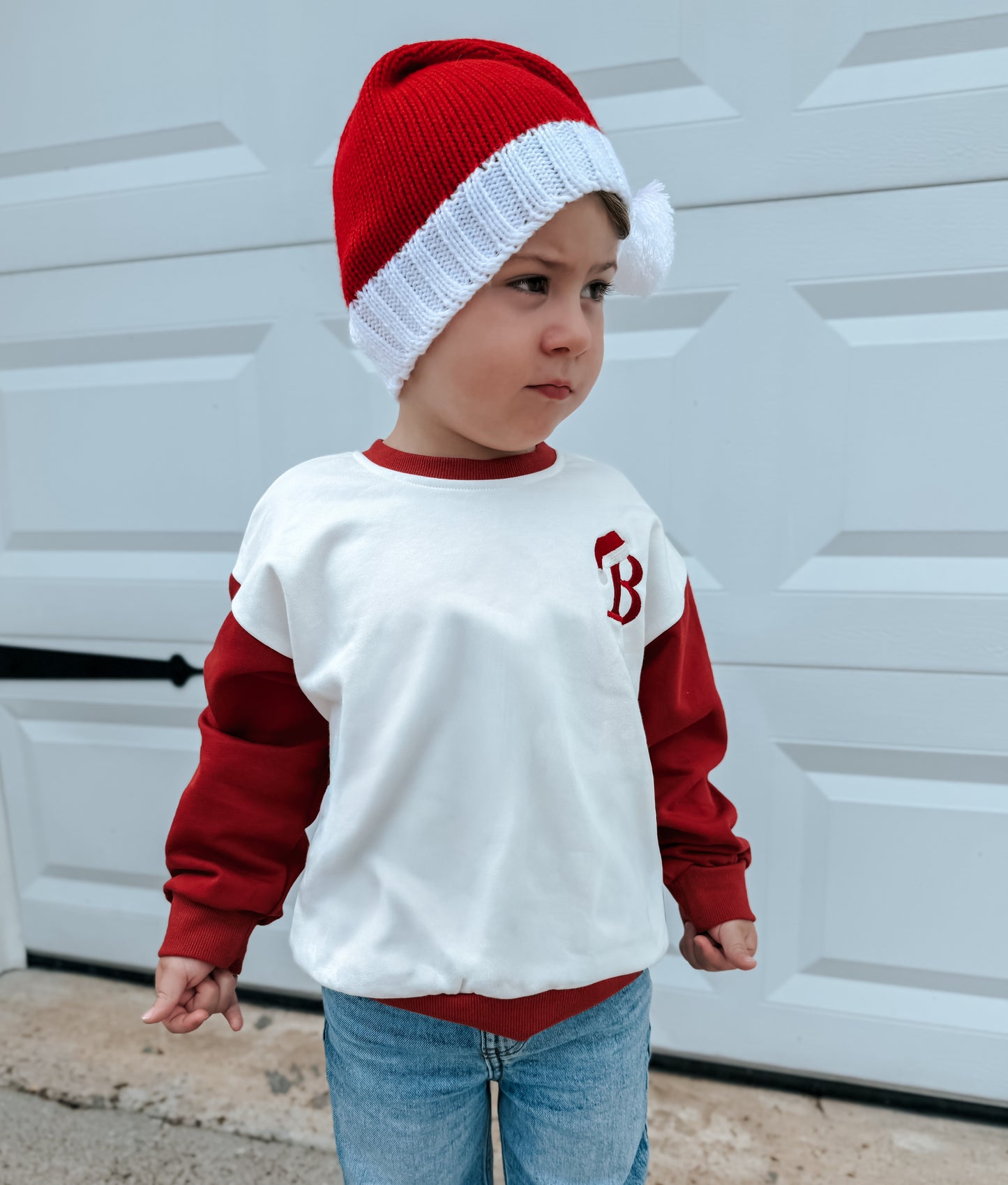 Benutzerdefiniertes besticktes Weihnachts-Colorblock-Sweatshirt oder Strampler