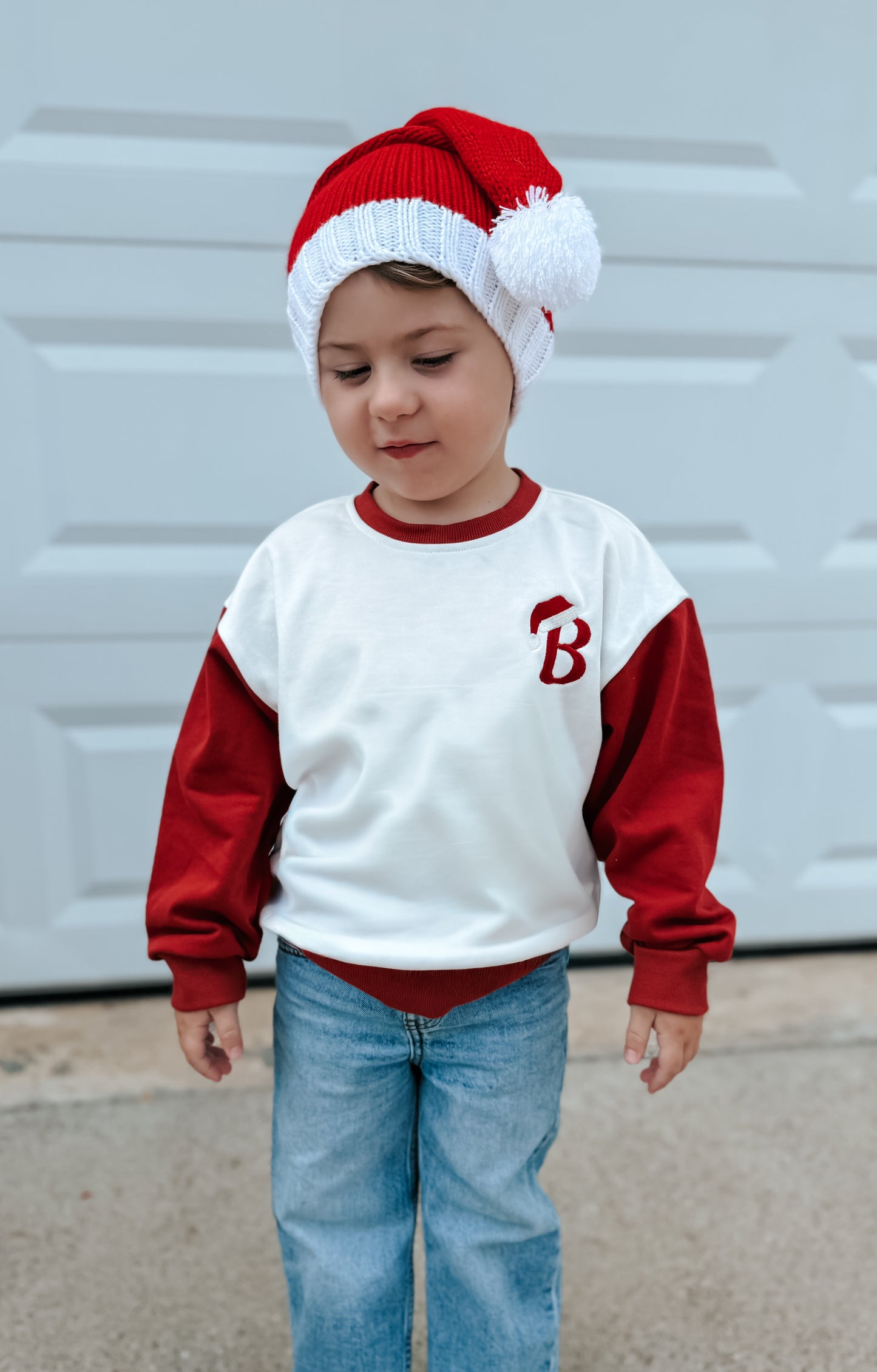 Benutzerdefiniertes besticktes Weihnachts-Colorblock-Sweatshirt oder Strampler