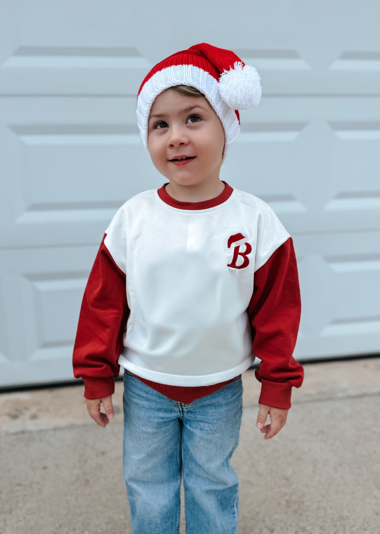 Benutzerdefiniertes besticktes Weihnachts-Colorblock-Sweatshirt oder Strampler