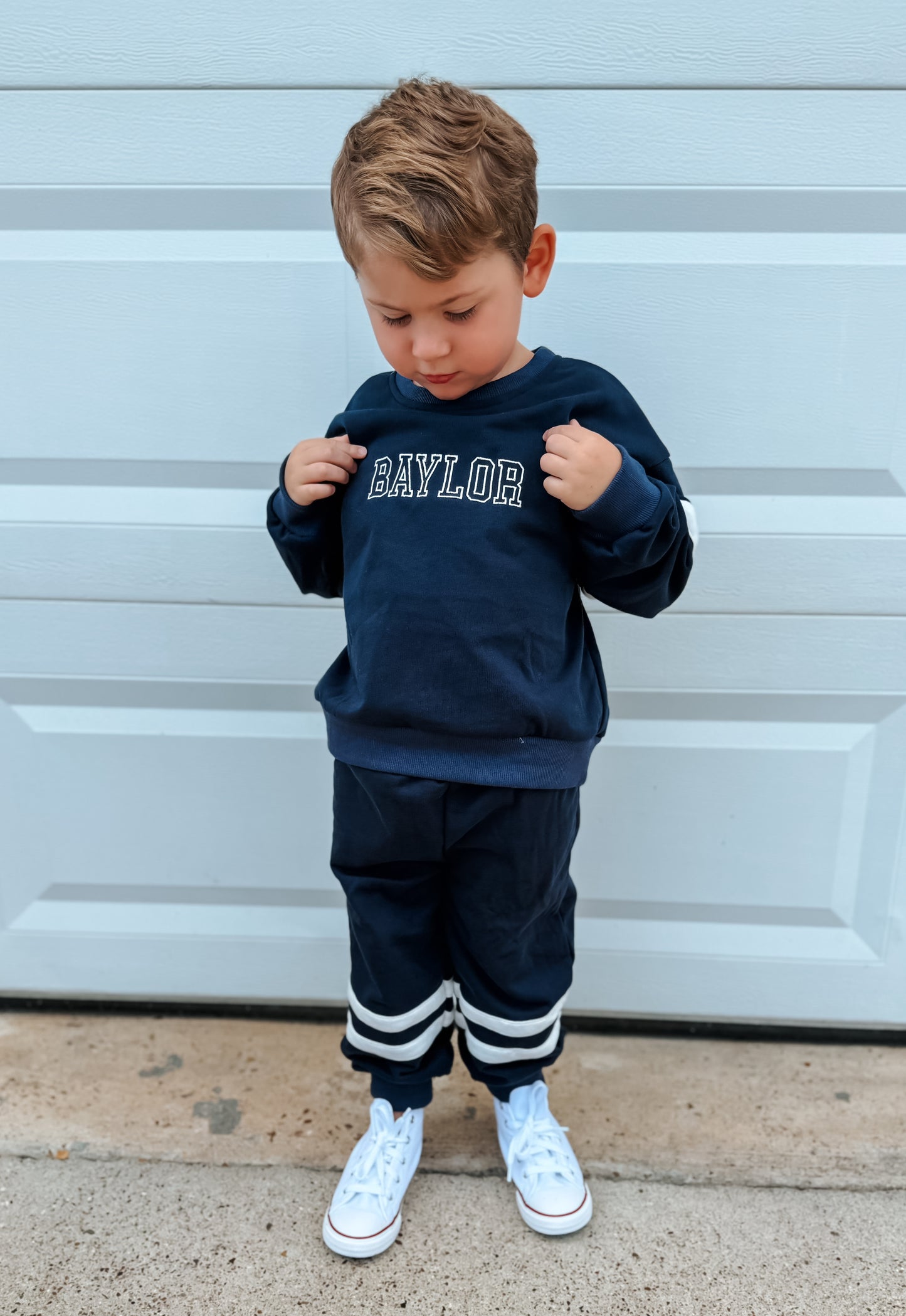 Custom Embroidered Varsity Striped Jogger Set - Navy
