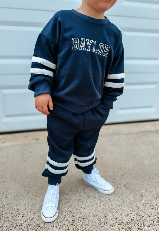 Custom Embroidered Varsity Striped Jogger Set - Navy
