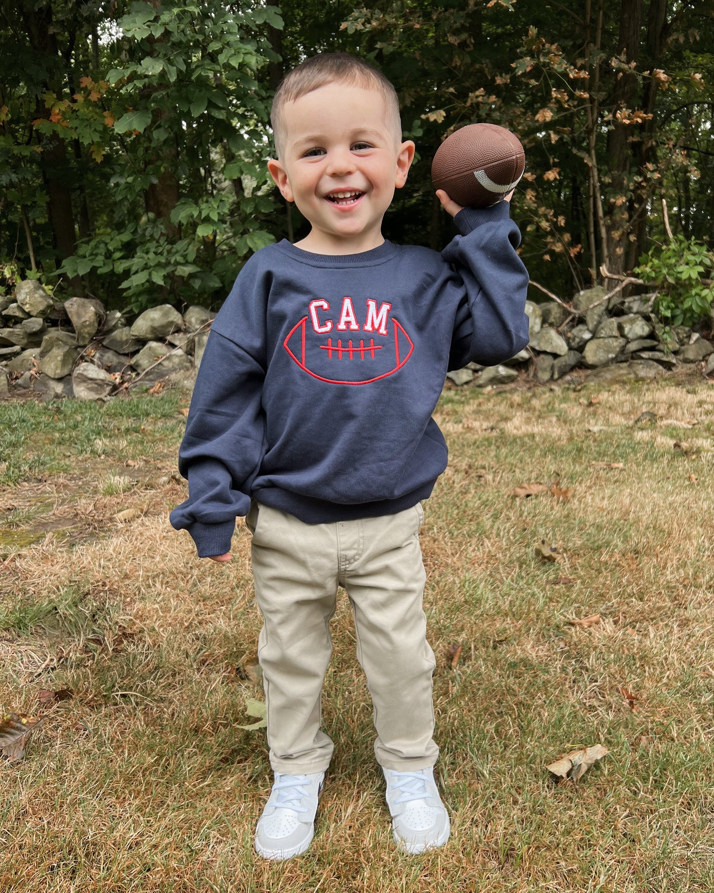 Custom Embroidered Crewneck or Sweatshirt Romper - Custom Pennant or Football Design