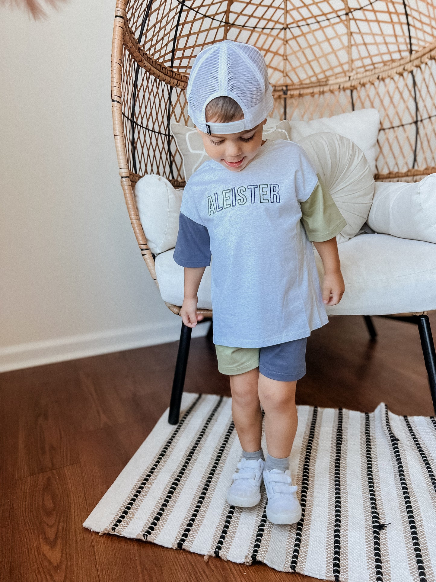 Custom Embroidery Colorblock Oversized Tee and Shorts Set
