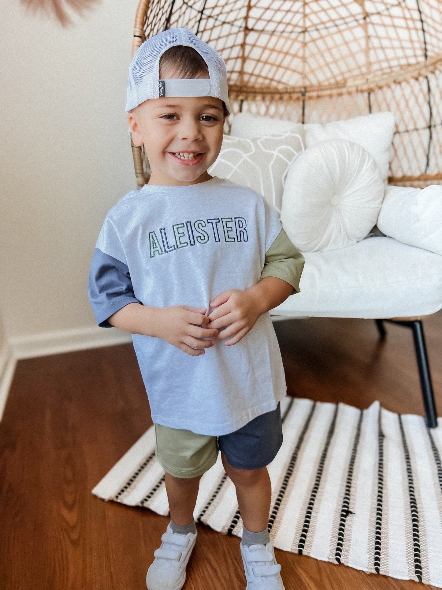 Custom Embroidery Colorblock Oversized Tee and Shorts Set