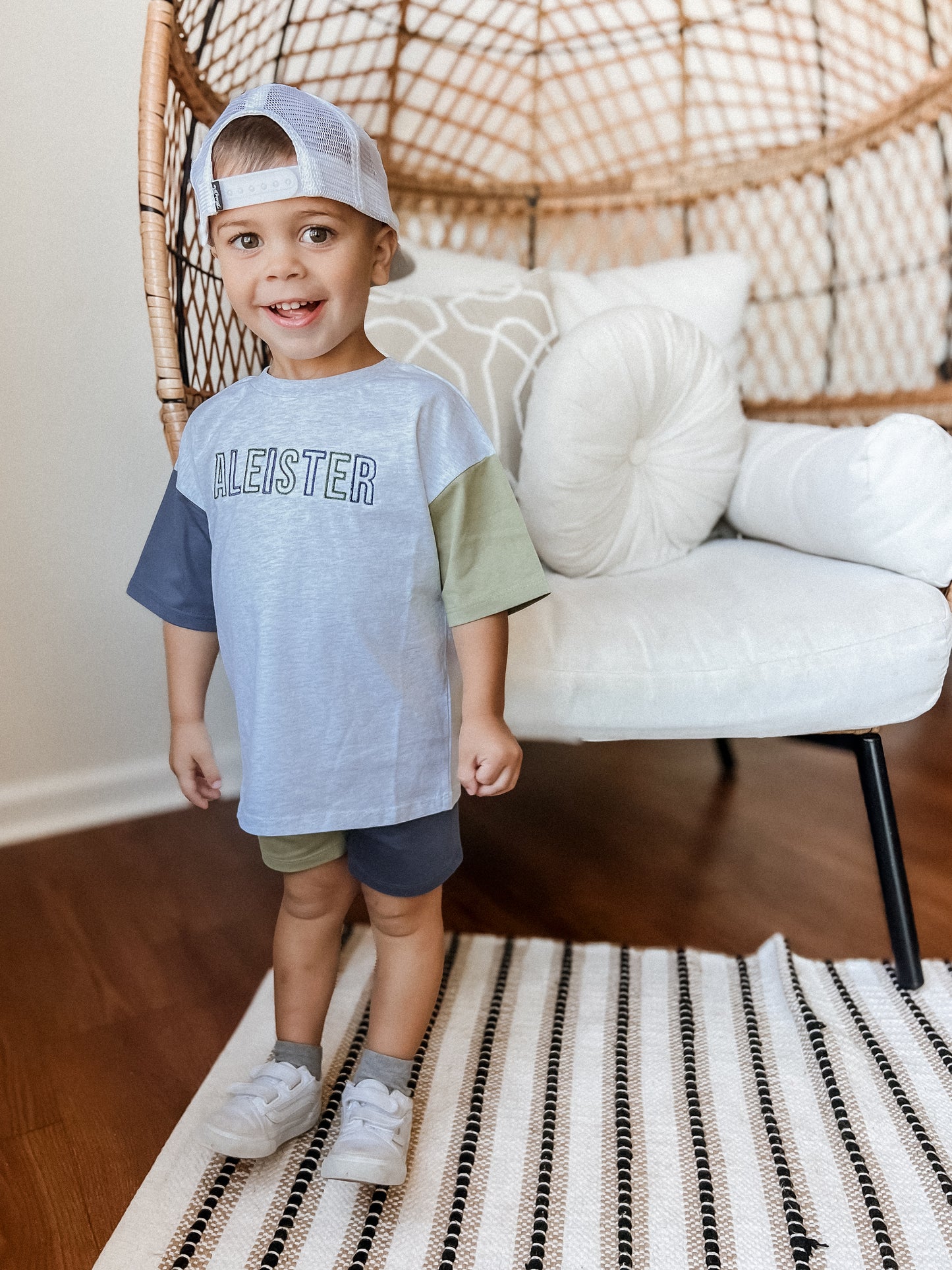 Custom Embroidery Colorblock Oversized Tee and Shorts Set
