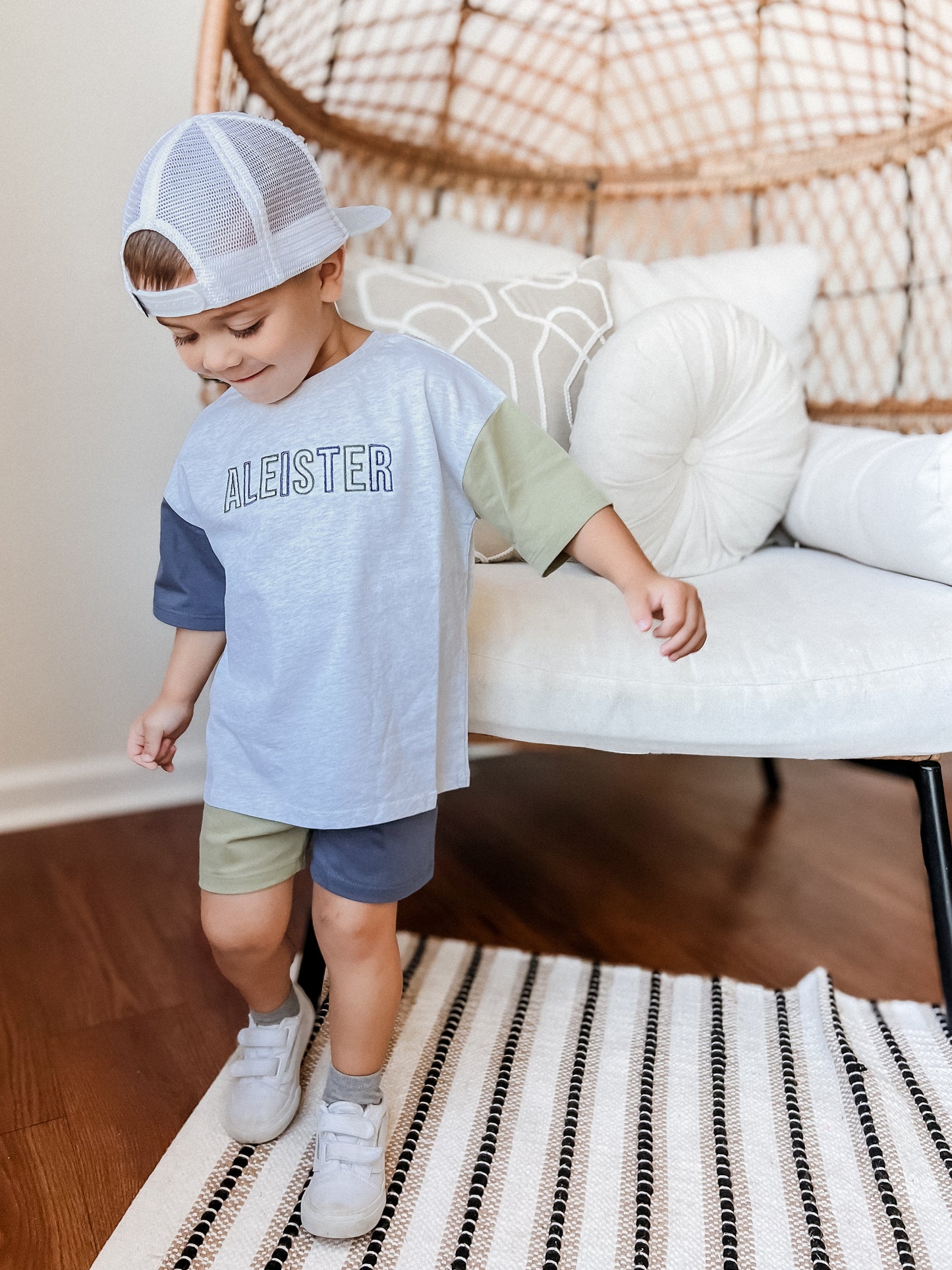 Custom Embroidery Colorblock Oversized Tee and Shorts Set