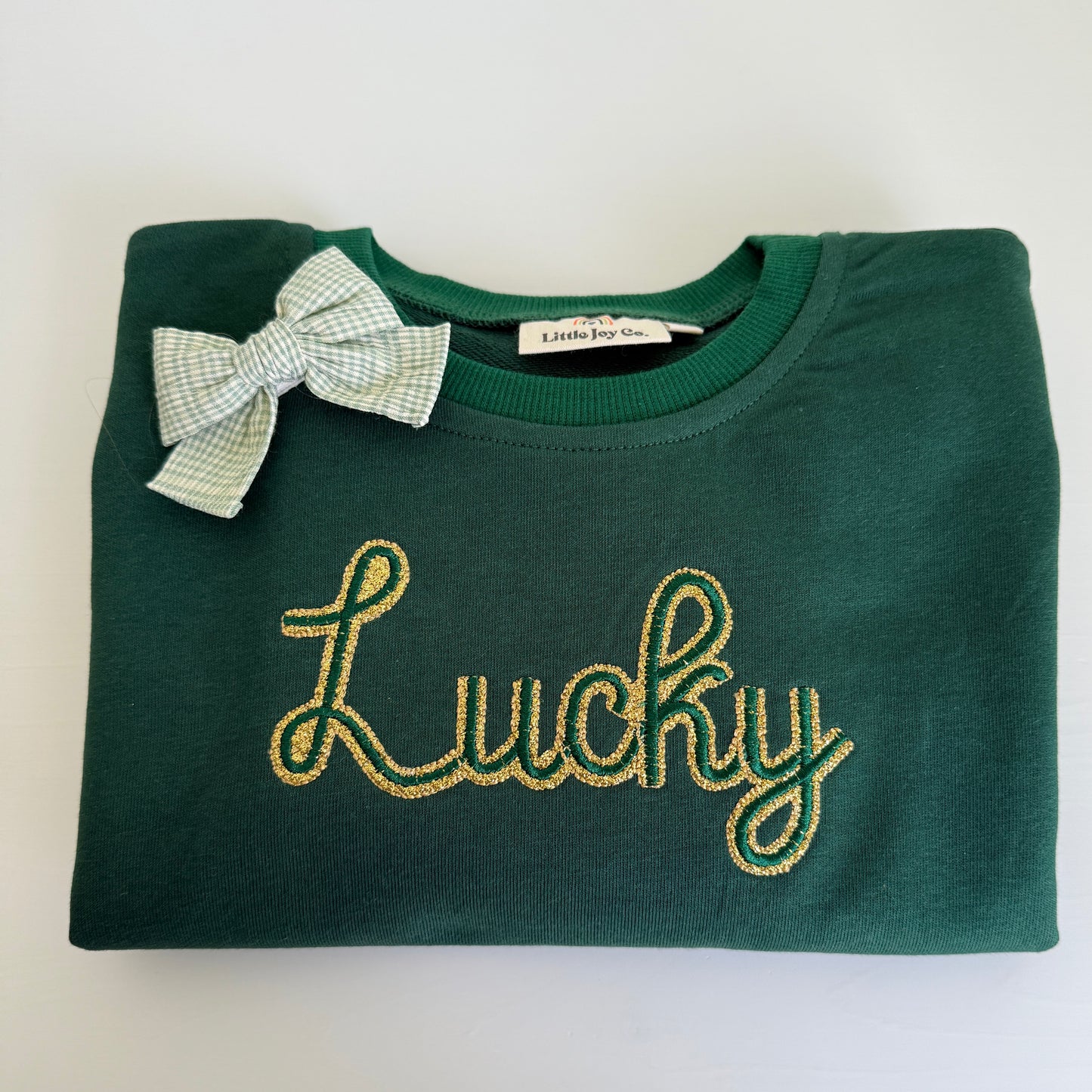 Custom Embroidered St. Patrick's Day Sweatshirt or Sweatshirt Romper - Gold Sparkle