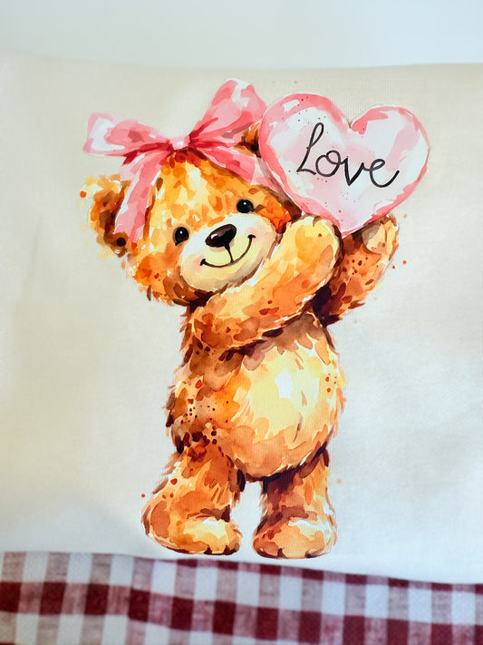 Valentine's Day Teddy Bear Bow Crewneck Sweatshirt or Sweatshirt Romper - Red or Cream