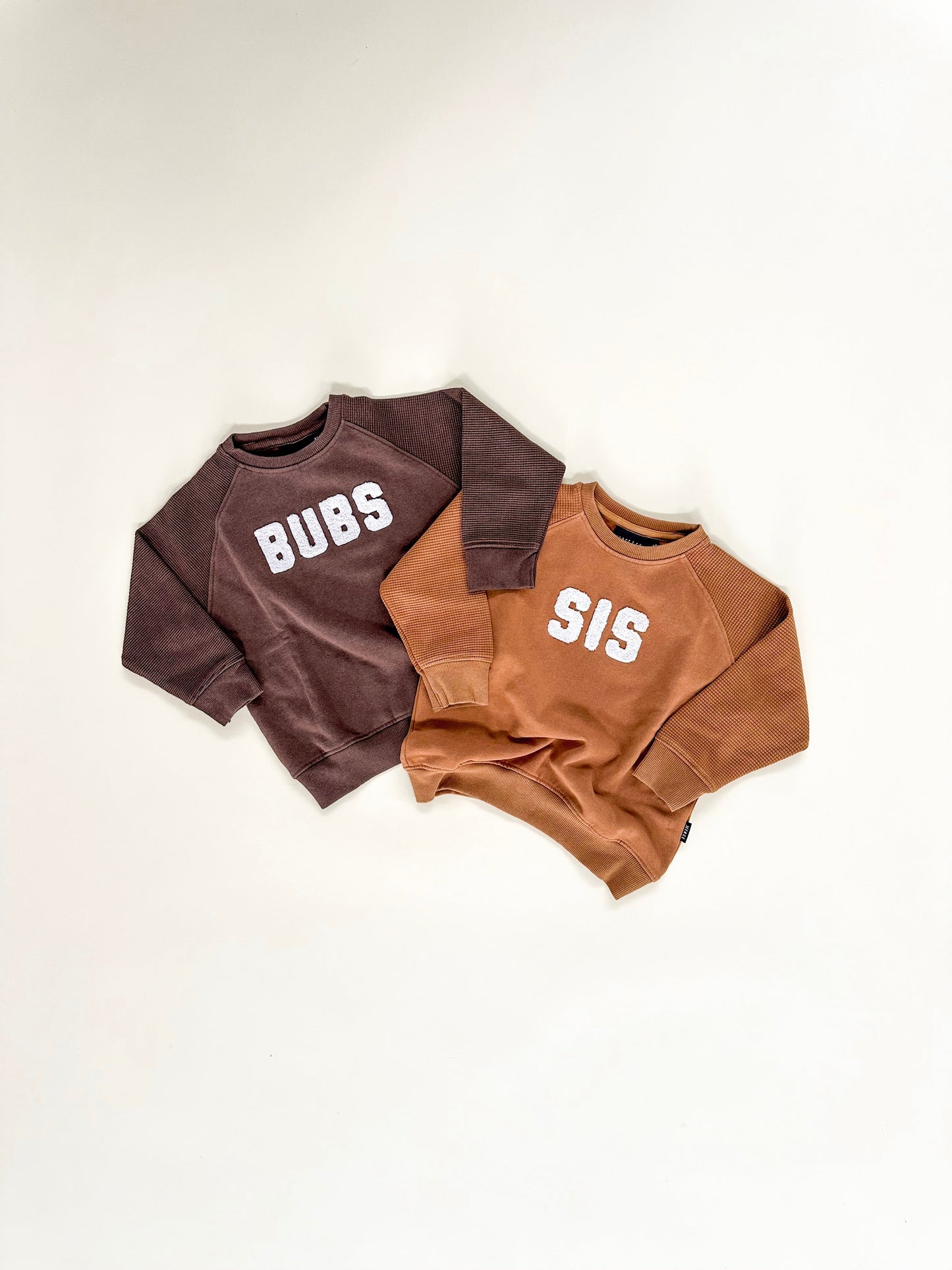 Bubs Chenille Child Waffle Sleeve Crewneck - Faded Mocha